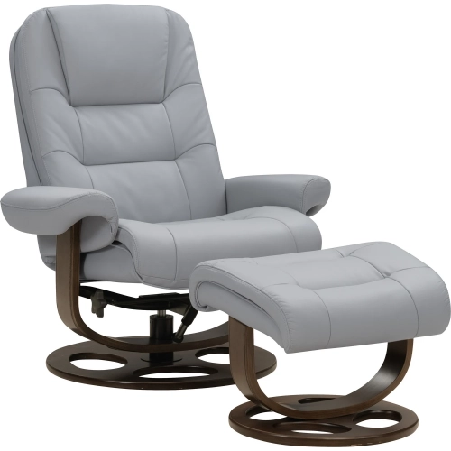 Lane Swivel Pedestal Recliner with Ottoman in Knox Chromium Gray Top-Grain Leather